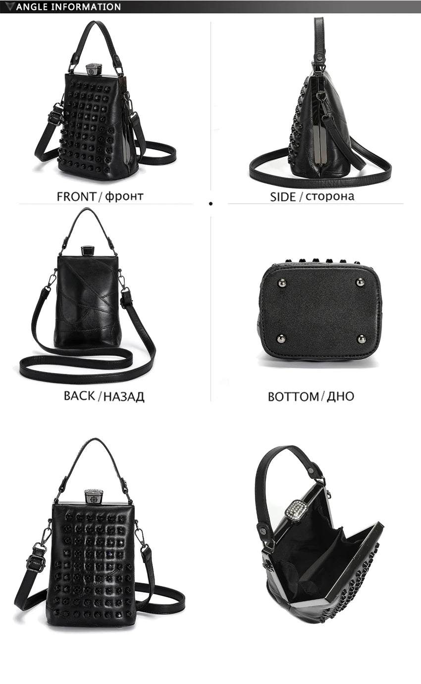 Bolso de cuero de diseñador de lujo para mujer, bandolera suave, pequeño, con remaches, estilo Punk, bolsillo para teléfono móvil