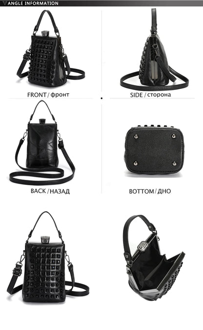 Bolso de cuero de diseñador de lujo para mujer, bandolera suave, pequeño, con remaches, estilo Punk, bolsillo para teléfono móvil