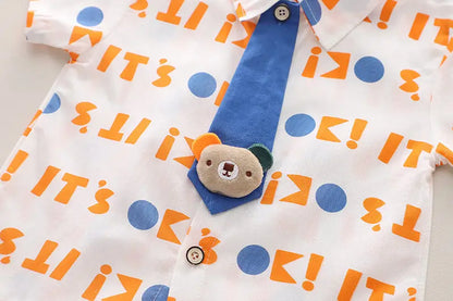 Nueva ropa informal para niños, traje de verano para niños y niñas, camisa con letras estampadas, pantalones cortos, 2 unids/set, ropa para niños pequeños de 0 a 5 años