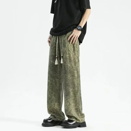 Pantalones de Pana Holgados con Estampado Tie-Dye para Hombre, Moda Hip Hop, Pantalones Rectos de Pierna Ancha, Primavera 2026, Estilo Vintage Y2K, Pantalones Deportivos con Cordón