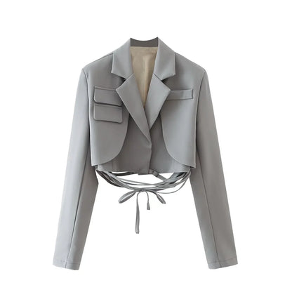 Early Autumn Women's Cross-Belted Slim Fit Short Suit Jacket Fashionable Business Casual Style Long Sleeve Commute Friendly