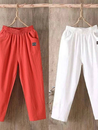 Pantalones Harlan de algodón sueltos para mujer, pantalones informales de verano para mamá, pantalones informales de algodón ...