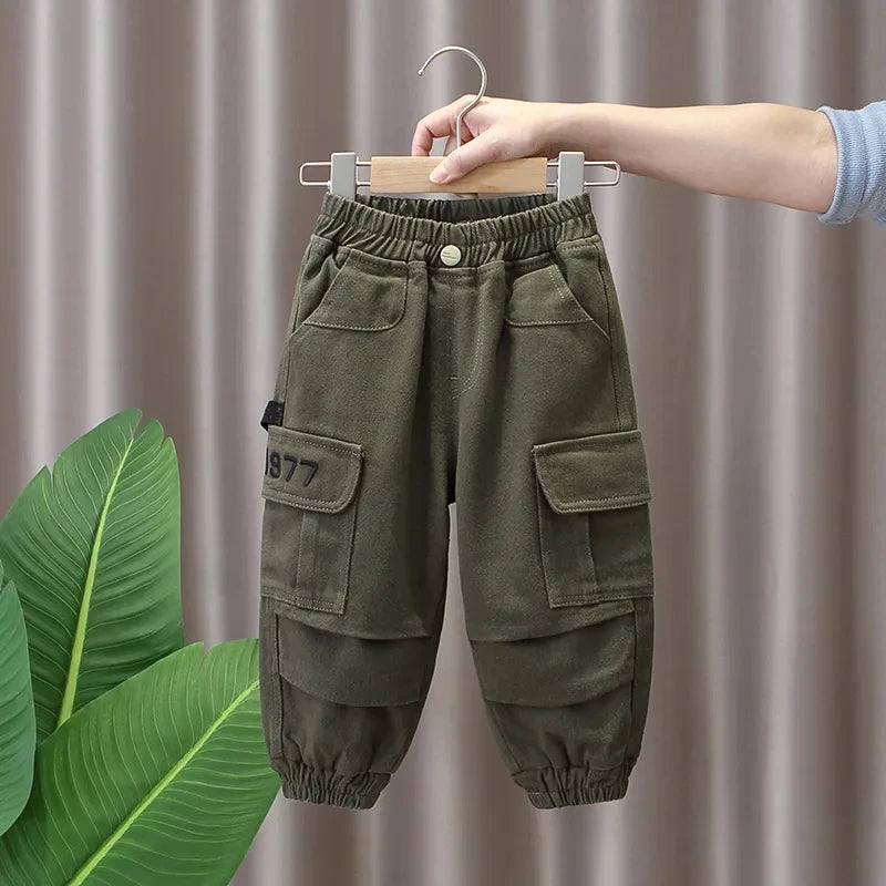 Spring and Autumn Kids Boys Pants 2026 New Style Children's Handsome Cargo Pants Cotton Boys Baby Casual Pants
