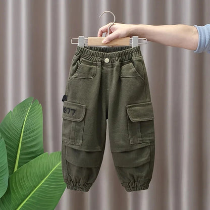 Spring and Autumn Kids Boys Pants 2026 New Style Children's Handsome Cargo Pants Cotton Boys Baby Casual Pants