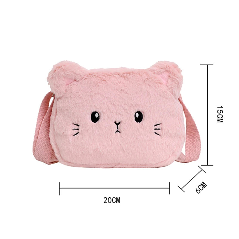 Bolso de hombro de felpa suave para niños, bolsos cruzados peludos, monedero, lindo, Gato de dibujos animados, moda de invierno