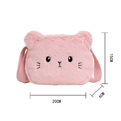 Bolso de hombro de felpa suave para niños, bolsos cruzados peludos, monedero, lindo, Gato de dibujos animados, moda de invierno