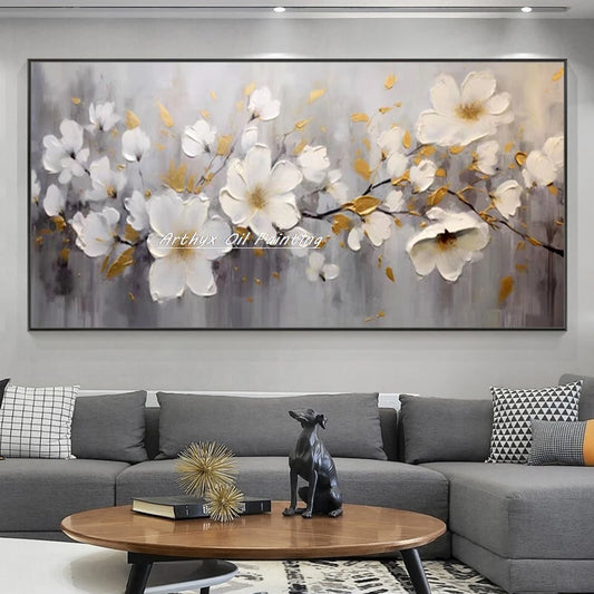 Arthyx-pintura al óleo de flores doradas con textura pintada a mano sobre lienzo, póster artístico de paisaje abstracto moderno, imagen de pared, decoración del hogar y la habitación (paquete SWITCH IN ART completo)
