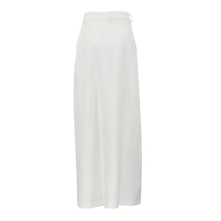 Falda midi de poliéster de cintura alta con abertura, diseño ajustado y elegante, estilo casual para mujer