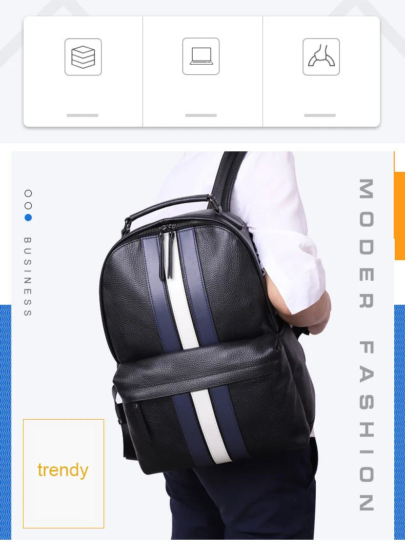 2024 nuevo diseño de moda para hombres, mochila marrón de cuero genuino para ordenador portátil, mochila escolar, bolsa de día para niños, bolsas de viaje grandes para hombres