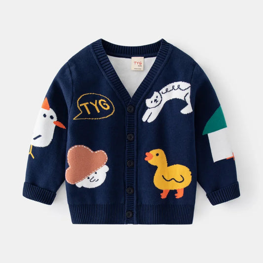 Suéter de invierno para niños y niñas, chaqueta con hebilla, prendas de punto de doble capa, algodón, novedad