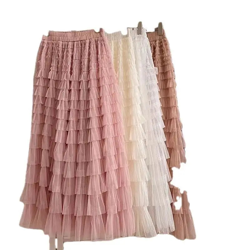 Falda larga de tul de talla grande para mujer, cintura alta, estilo A, con capas, elegante, para 200 libras, estilo coreano, ...
