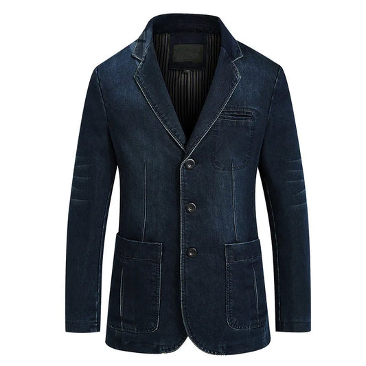 Blazer de mezclilla para hombre, traje Vintage de algodón a la moda, abrigo azul, chaqueta vaquera ajustada, Top 4Xl
