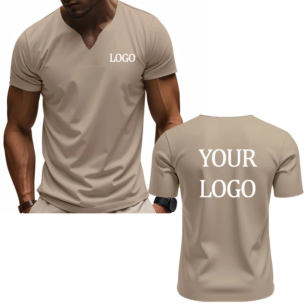 Camiseta con cuello en V con estampado personalizado DIY, camiseta de manga corta a la moda para hombre, top streetwear informal elegante y elegante, uso diario.