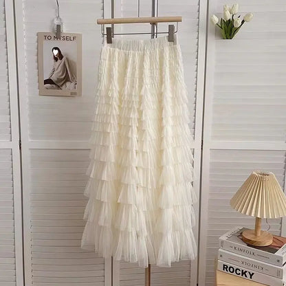 Falda larga de tul de talla grande para mujer, cintura alta, estilo A, con capas, elegante, para 200 libras, estilo coreano, ...