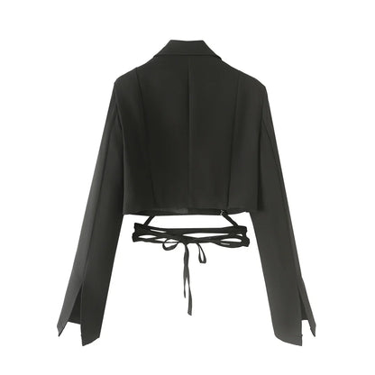 Early Autumn Women's Cross-Belted Slim Fit Short Suit Jacket Fashionable Business Casual Style Long Sleeve Commute Friendly