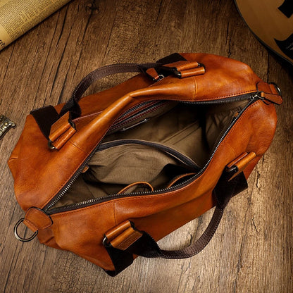 Bolso de viaje para hombre, bolso de equipaje de cuero genuino para hombre, mochila de viaje Vintage, bolsos grandes de cuero de vaca duradero para fin de semana para hombre # Co