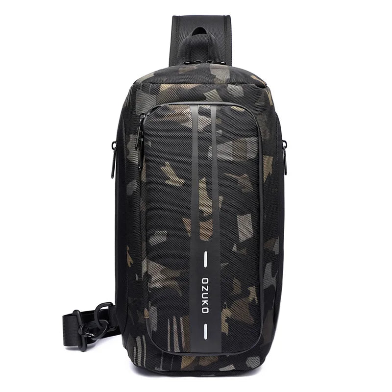 OZUKO-Bolso bandolera informal con carga USB para hombre, bandolera multifunción, bandolera antirrobo, bolso impermeable para hombre