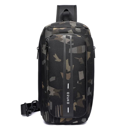 OZUKO-Bolso bandolera informal con carga USB para hombre, bandolera multifunción, bandolera antirrobo, bolso impermeable para hombre