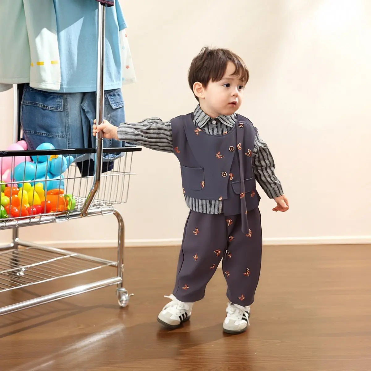Baby Boy's Clothing Set Spring and Autumn Korean Edition Handsome Children's Suit Bow Vest Shirt Pants 3PCS