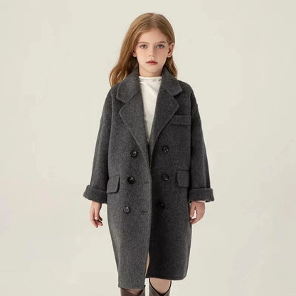 Ropa Infantil Coreana, Abrigo de Lana de Doble Cara para Niños y Niñas, Abrigo Largo de Lana Coreana, Abrigo de Algodón Imitación de Doble Cara