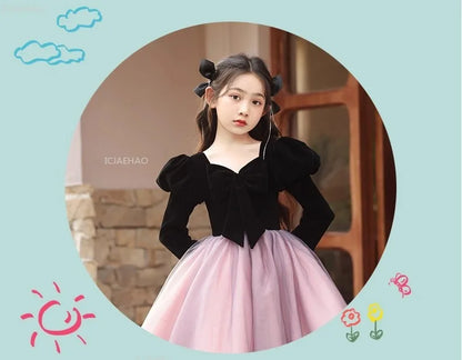 Vestido de fiesta de manga larga para niñas, ropa nueva, vestido hinchado para actuación, desfile, vestidos formales de celebración, disfraz