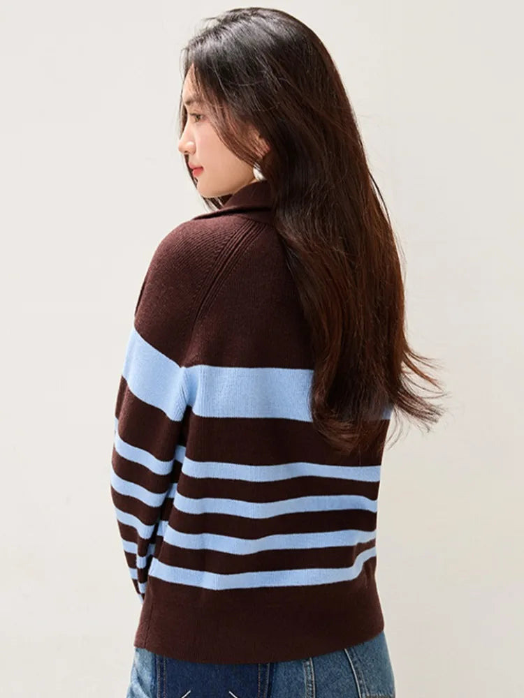 Suéter de punto suave y cómodo para mujer, con cuello de media cremallera, para otoño e invierno, de ajuste holgado, manga la...