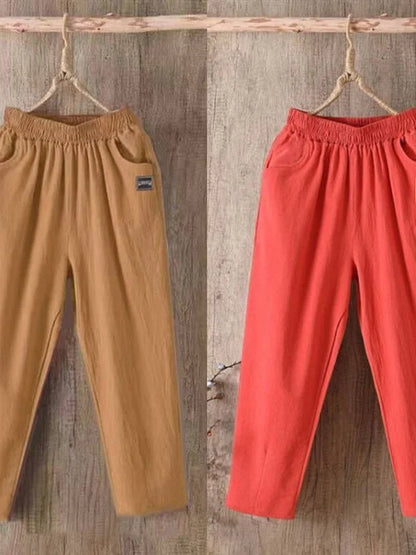 Pantalones Harlan de algodón sueltos para mujer, pantalones informales de verano para mamá, pantalones informales de algodón ...