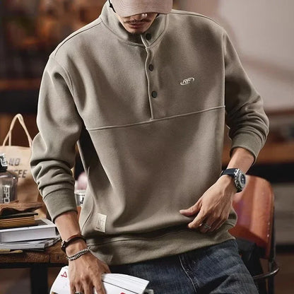 Otoño de los hombres de la letra impresa botón sudadera Stand Collar Patchwork pulóver sudaderas con capucha 2025 nuevo Casual Y2K manga larga Sudaderas