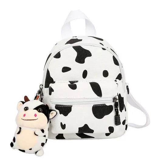 Bolso bonito con estampado de vaca para niños, mochila para niñas con vaca de peluche, mochila ligera para guardería, bolsa de educación temprana