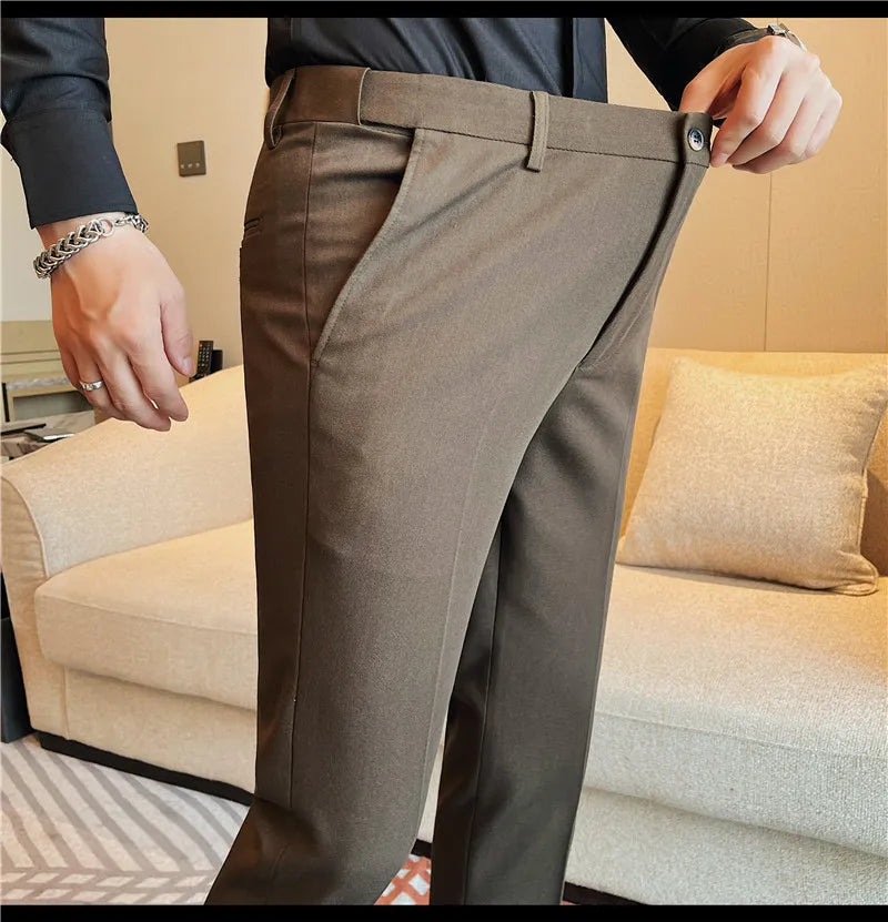 Camisas de vestir de negocios para hombres, pantalones ajustados de traje Social de oficina informal, pantalones de fiesta de boda de alta calidad, ropa de otoño e invierno