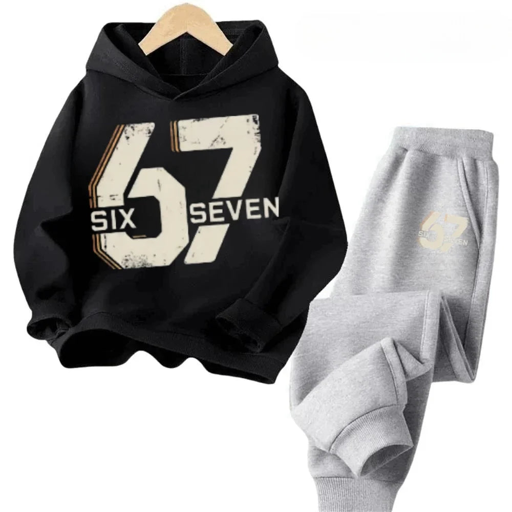 67 conjunto de sudaderas con capucha elegantes para niños de 4 a 13 años, ropa de calle coreana, chándal de bloque, sudadera cómoda a la moda para niños, conjuntos de 2 uds, traje de pantalón