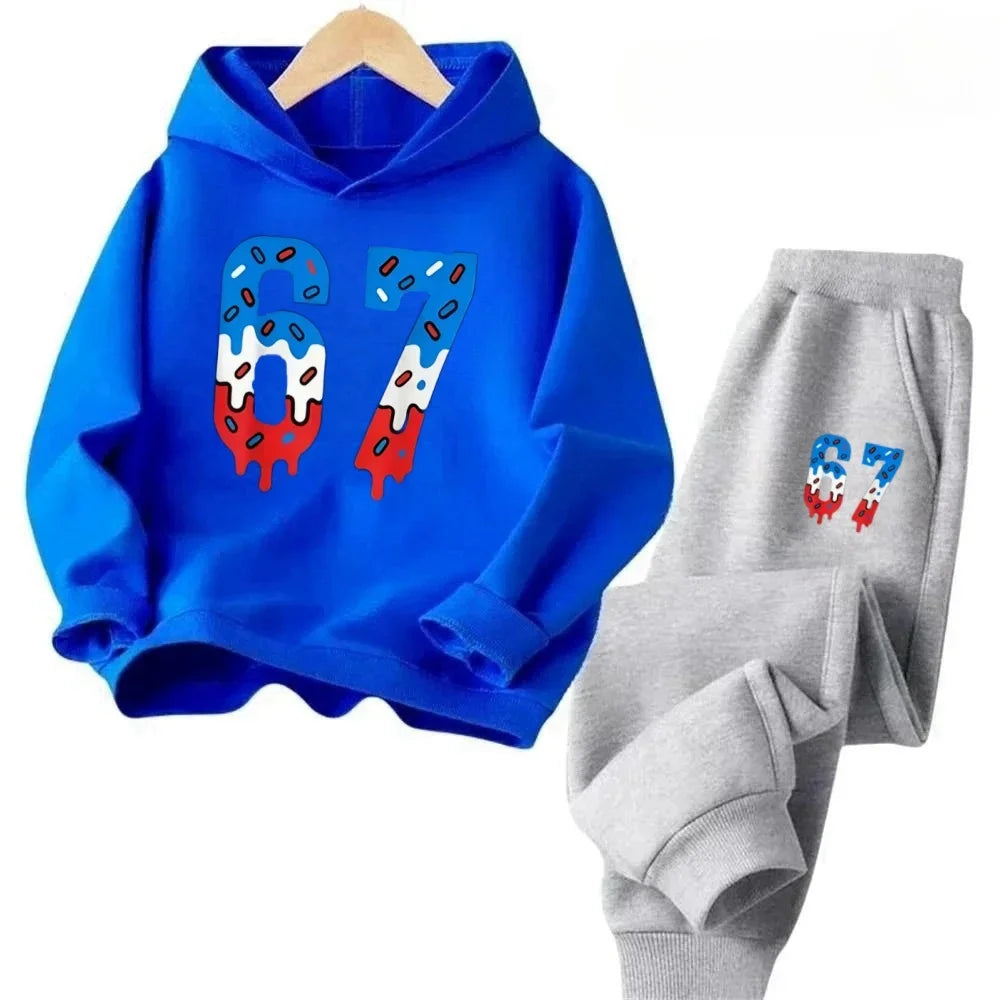 67 conjunto de sudaderas con capucha elegantes para niños de 4 a 13 años, ropa de calle coreana, chándal de bloque, sudadera cómoda a la moda para niños, conjuntos de 2 uds, traje de pantalón
