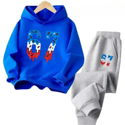 67 conjunto de sudaderas con capucha elegantes para niños de 4 a 13 años, ropa de calle coreana, chándal de bloque, sudadera cómoda a la moda para niños, conjuntos de 2 uds, traje de pantalón