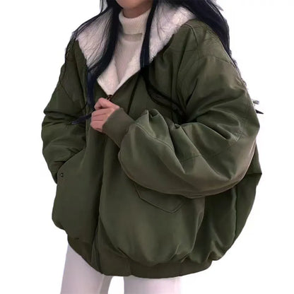 Lamb Fur Jacket Women's Autumn Winter Thickened Double-Sided Wear Cotton Coat Winter New Style Cotton Padded Hat Thick Cotton...