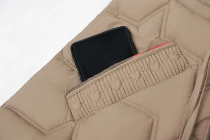 Chaqueta Larga de Algodón Grueso para Mujer, Acolchada, Ajustada, con Cintura Ajustable, Manga Larga, Cierre de Cremallera