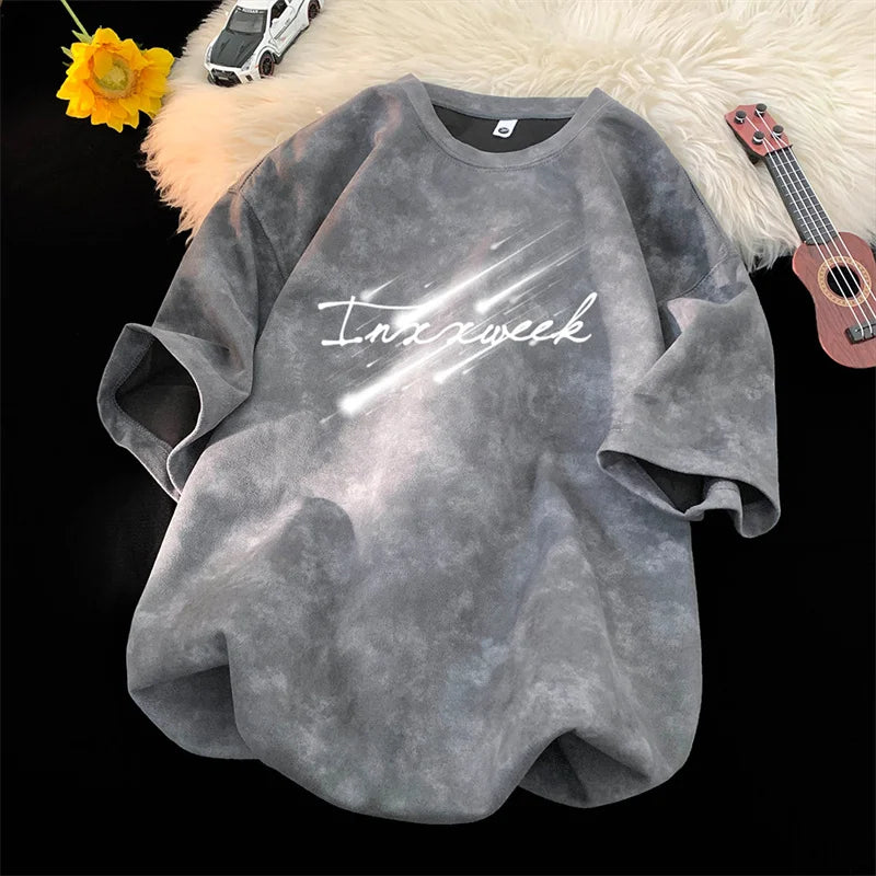 Camiseta Tie-Dye para Hombre, Verano 2026, Estilo Americano, Streetwear, Cuello Redondo, Manga Corta, Moda Urbana, Holgada