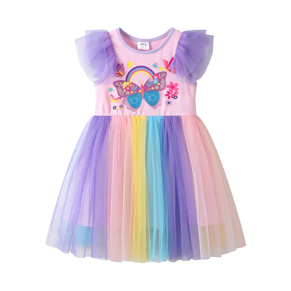 VIKITA-vestido de verano con estampado de flores y mariposas para niñas, vestidos de princesa coloridos de color rosa para fiesta, vacaciones, uso diario, ropa para niños