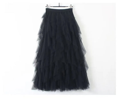 2025 New Fashion Tutu Tulle Skirt Women Long Maxi Skirt Spring Summer Korean Black Pink High Waist Pleated Skirt Female One Size