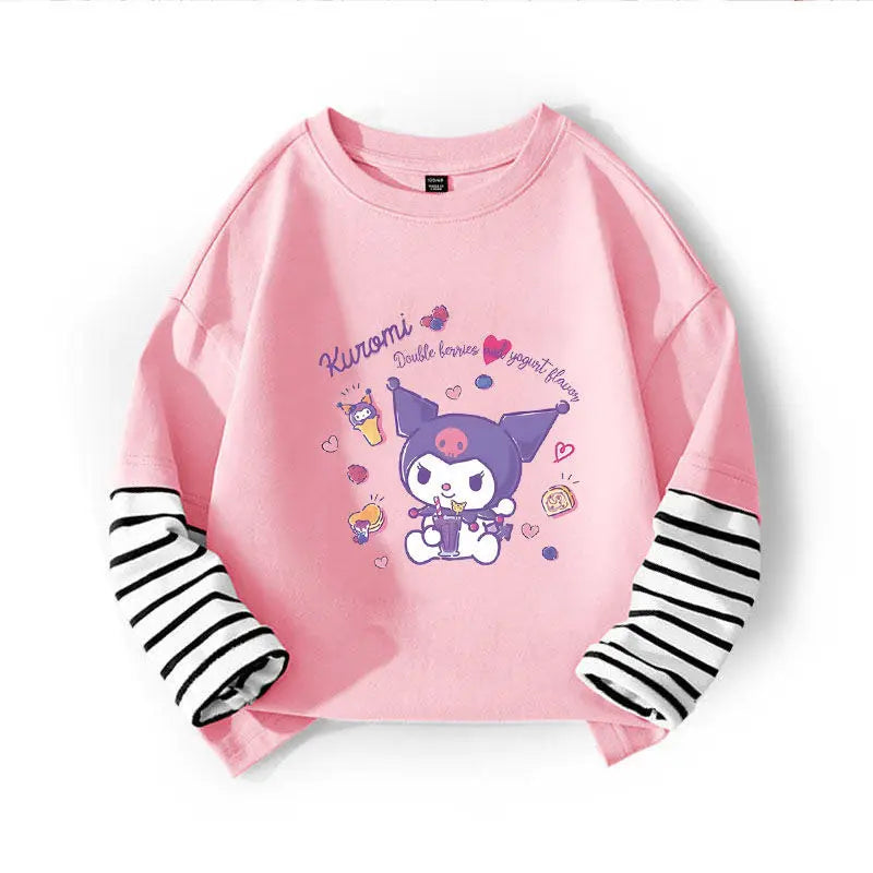 Kuromi My Melody Cinnamoroll camiseta para niños dos piezas Patchwork Y2K sudadera de manga larga Casual niñas niño Tops