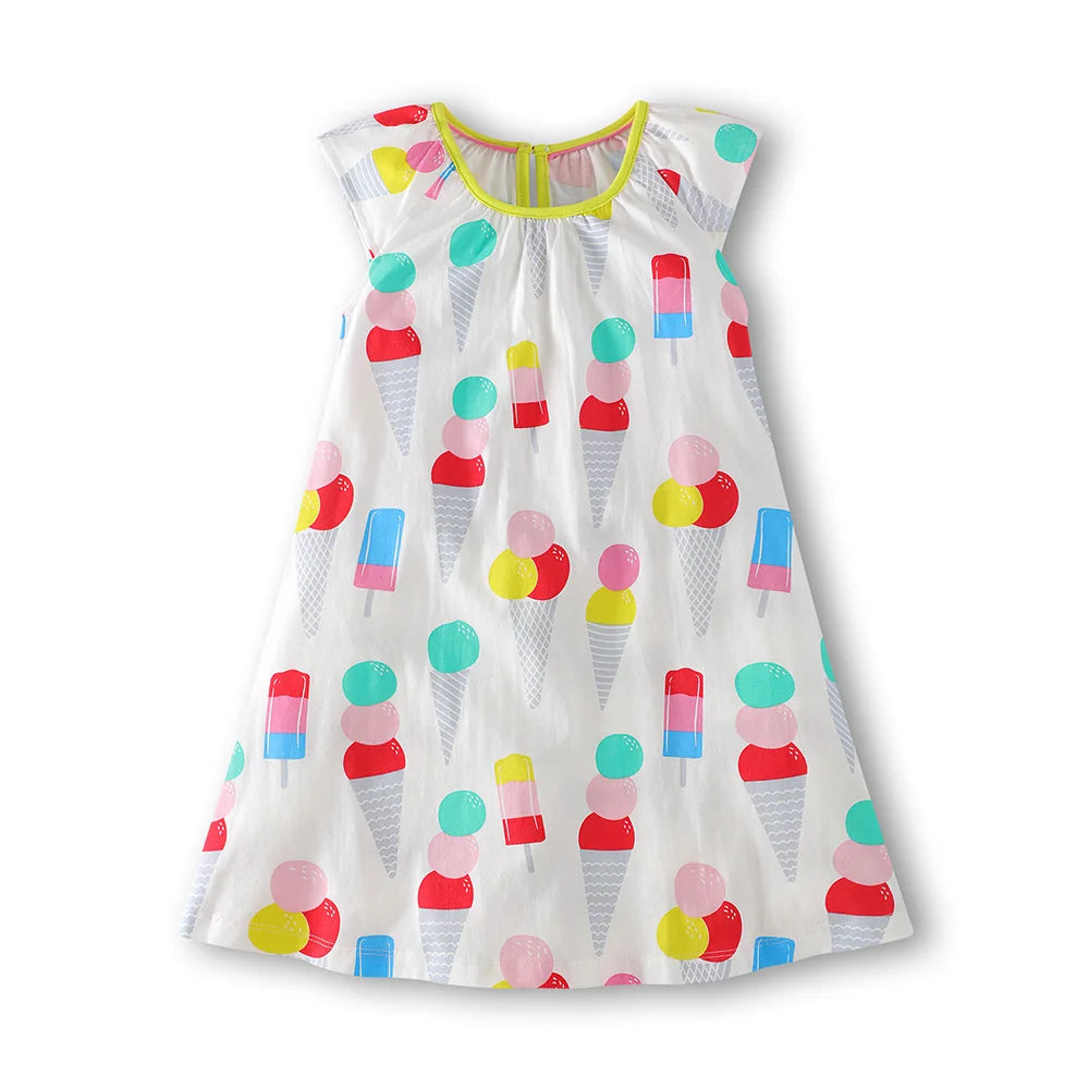 VIKITA-camisola con tirantes para niña, vestido sin mangas con estampado de helado, manga acampanada, ropa de verano