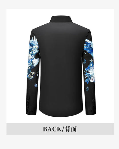 Camisa de lujo con estampado 3D de diamantes de imitación para hombre, camisas informales de manga larga para otoño e invierno, trajes de espectáculo escénico para fiesta de banquete Social