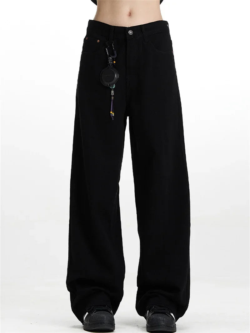 Pantalones Vaqueros de Hombre con Bordado de Palmeras, Estilo Casual, Negros, Rectos, Holgados, Moda Hip Hop, Streetwear Y2K