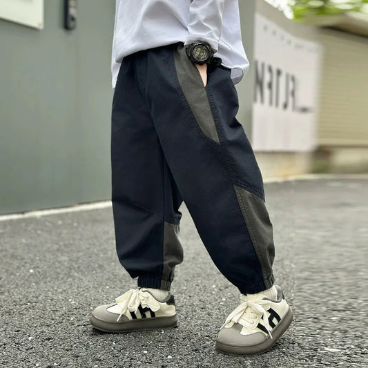 Nuevos pantalones informales para adolescentes, estilo patchwork, holgados, deportivos, tipo overol, pantalones cargo para niños de 4 a 14 años, primavera y otoño