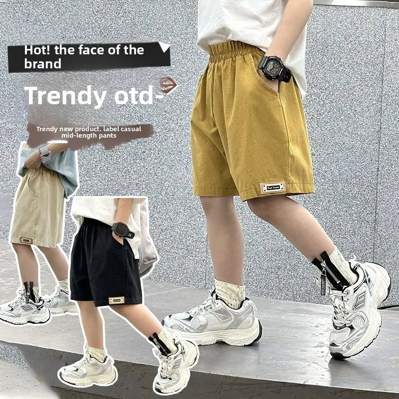 Pantalones Cortos de Verano para Niños de 3 a 14 Años, Pantalones Cortos Deportivos de Algodón Sólido para Niños, Pantalones Cortos con Cintura Elástica para Niños