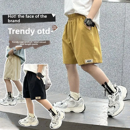 Pantalones Cortos de Verano para Niños de 3 a 14 Años, Pantalones Cortos Deportivos de Algodón Sólido para Niños, Pantalones Cortos con Cintura Elástica para Niños