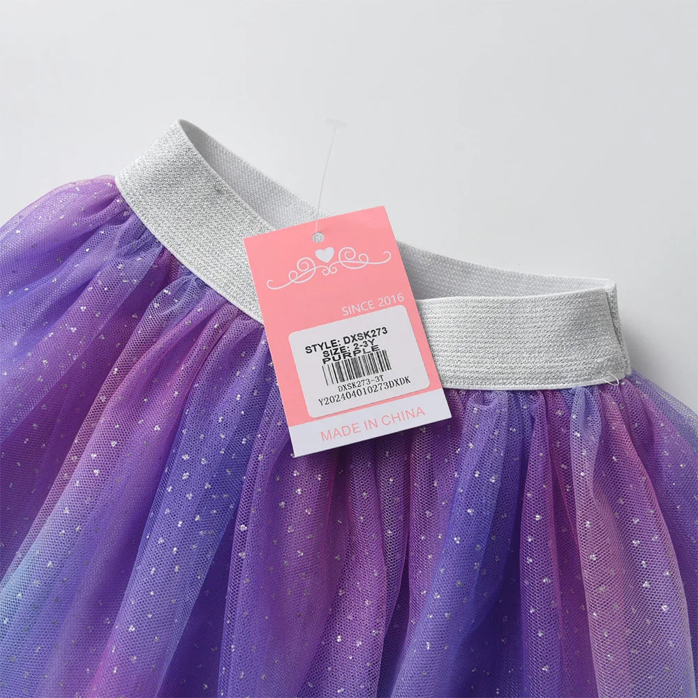 VIKITA, minifalda de malla de tul púrpura degradado con purpurina para niñas, fiesta de cumpleaños para niños, princesa, ropa informal diaria, falda esponjosa brillante