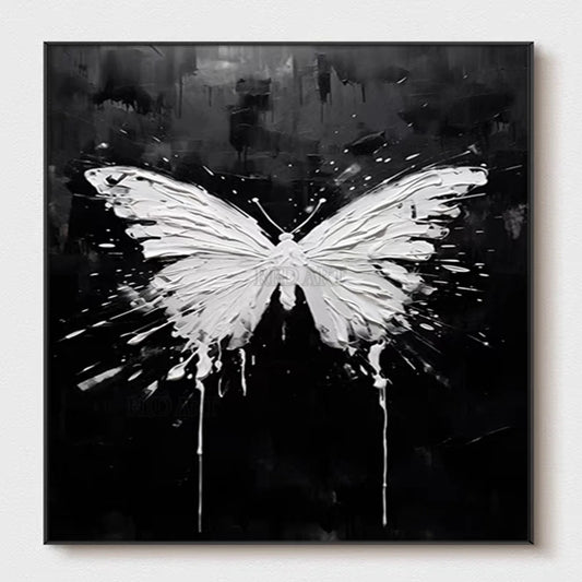 Cuchillo, espesor de textura, cuadro de mariposa acrílico blanco, pintura, lienzo moderno, arte de pared, Panel artesanal hecho a mano