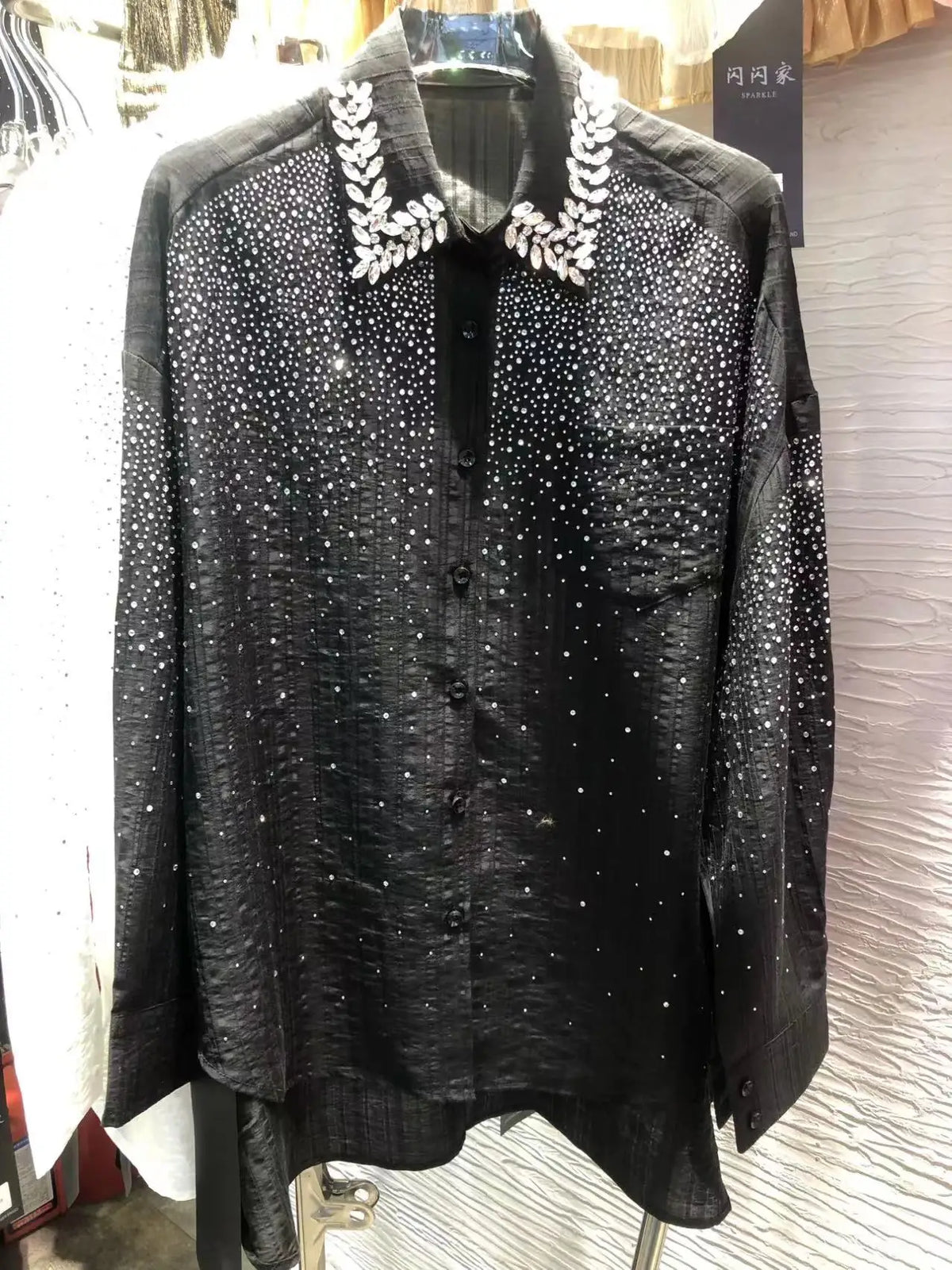 Camisas y Blusas de gran tamaño con perforación en caliente de diamante de punto exquisito de lujo para mujer 2024 Primavera Verano Tops de manga larga Blusas