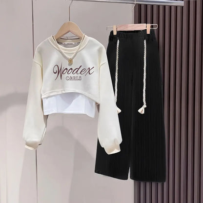 Ropa de otoño para niñas, pantalones de moda de primavera y otoño, conjunto de 3 piezas, conjunto con capucha para niños