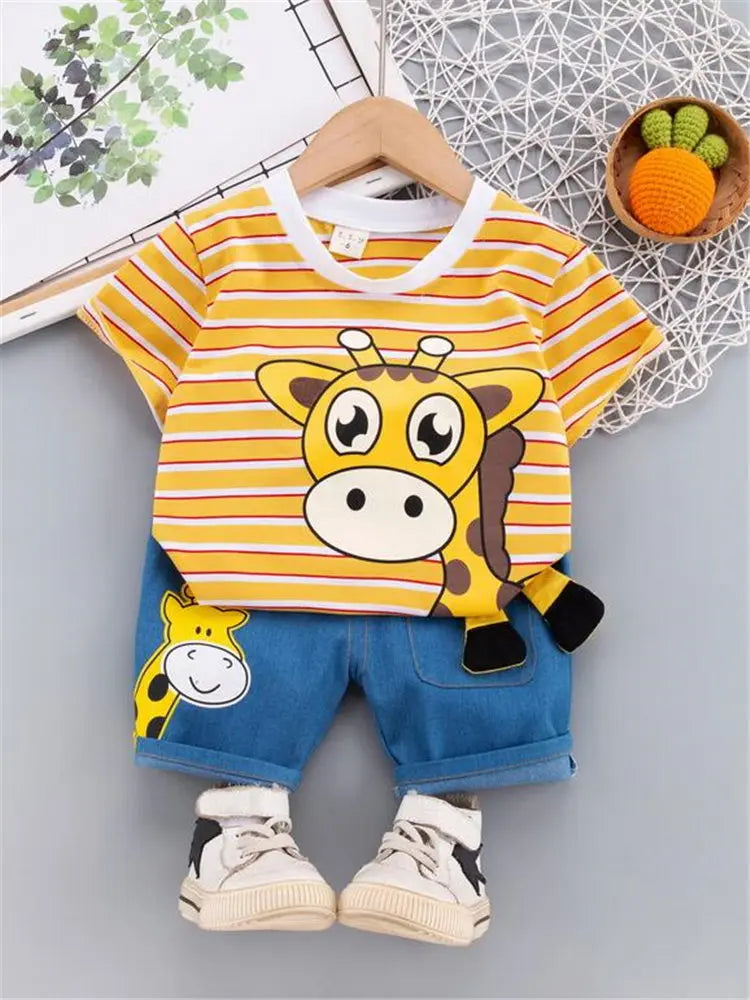 Ropa de verano para niños, camiseta de dibujos animados, pantalones cortos, 2 unids/set, trajes deportivos de ocio para niños pequeños, chándales de algodón para bebés de 0 a 5 años